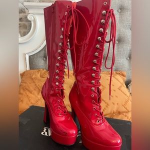 Pleaser Electra Red Patent Boot Size 8